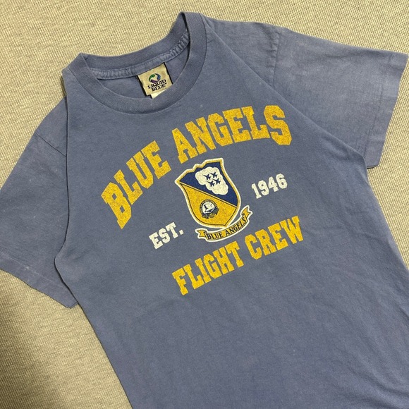 Vintage Blue Angels Flight Crew Est 1946 Boeing Faded Blue Liquid Blue Tee Small
